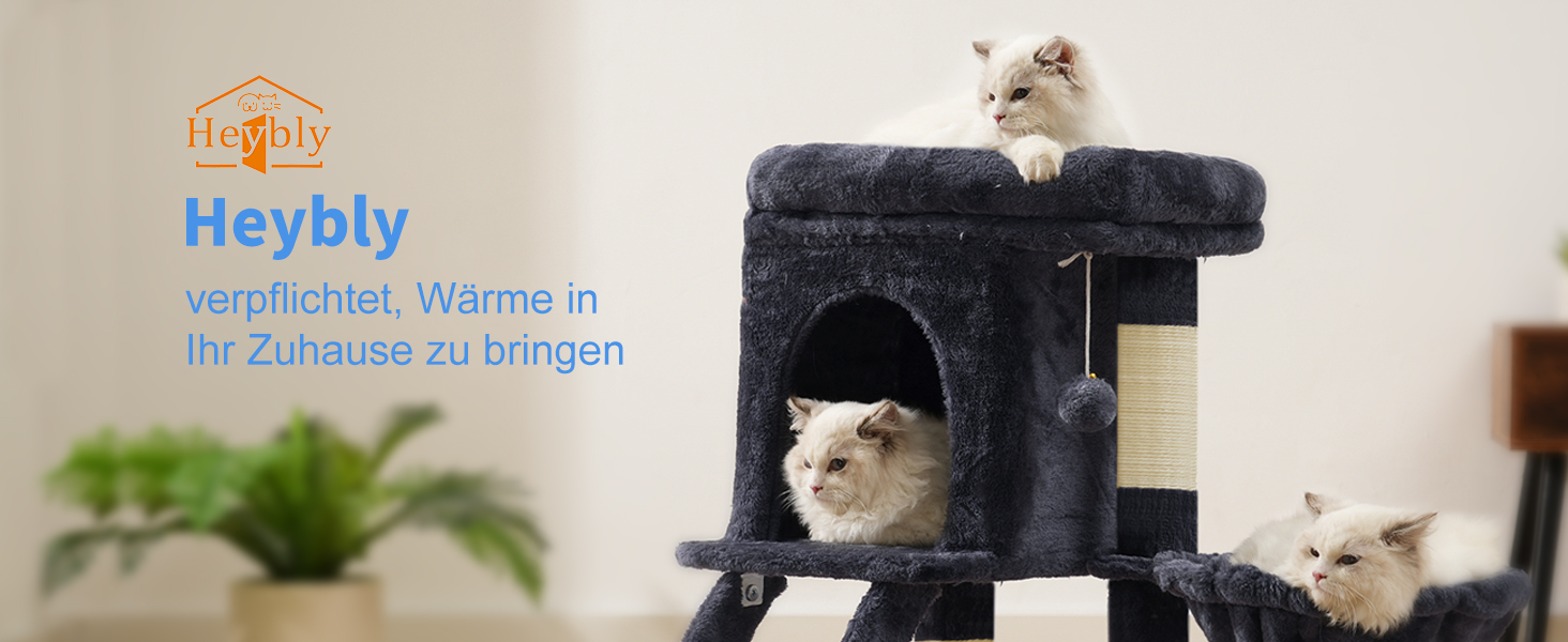 Кігтеточка для котів Heybly HCT009SM сірого кольору, 75 см, з платформою, печерою, гамаком та драбиною