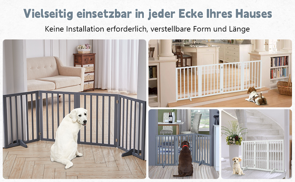 Захисне ґратка для собак Fellie, дерев'яне, без свердління, сірий, 4 панелі (183x60 см)