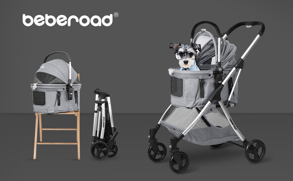 Візок для собак та котів з функцією складання - сірий, 73 x 55 x 100 см, до 15 кг