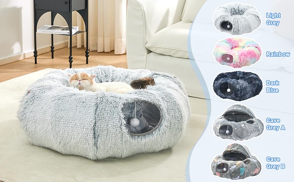 Туннель-іграшка для котів Jiupety з місцем для сну, великий, сірий, з підвісними кульками