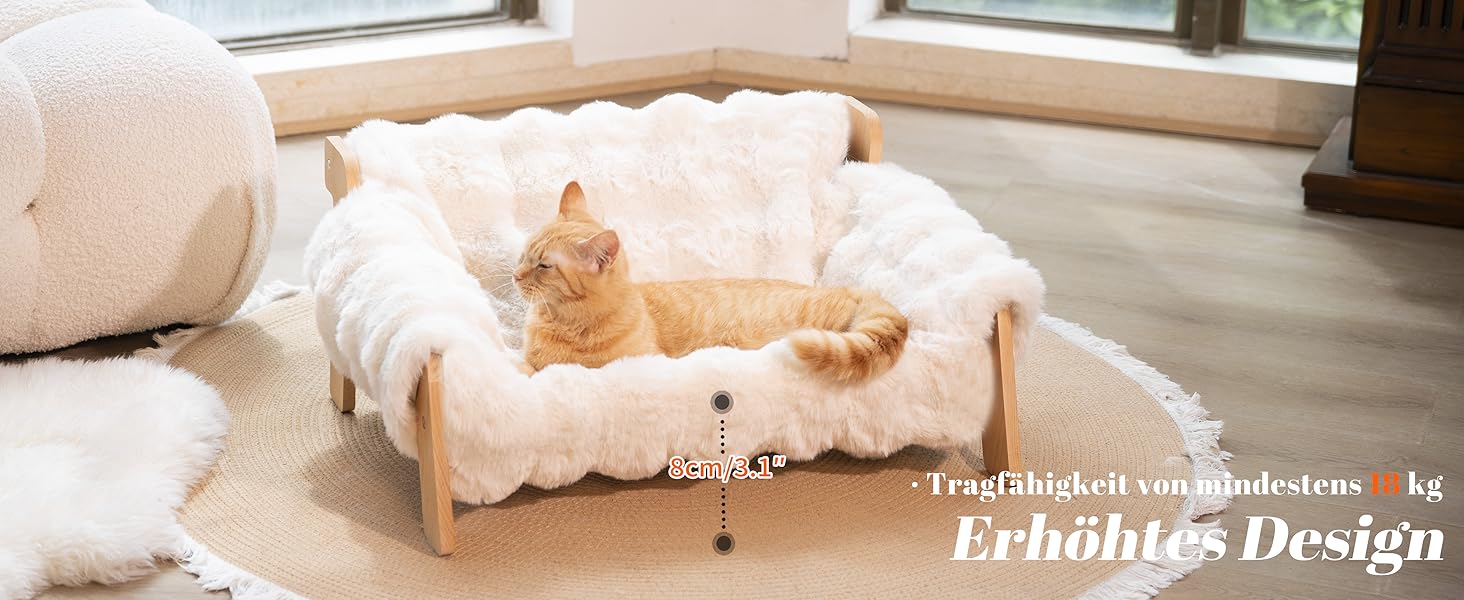 Катяме місце CheerPals з бука, 70x47 см: велике ліжко-софа для котів з м'якою знімною наволочкою, витримує до 15 кг