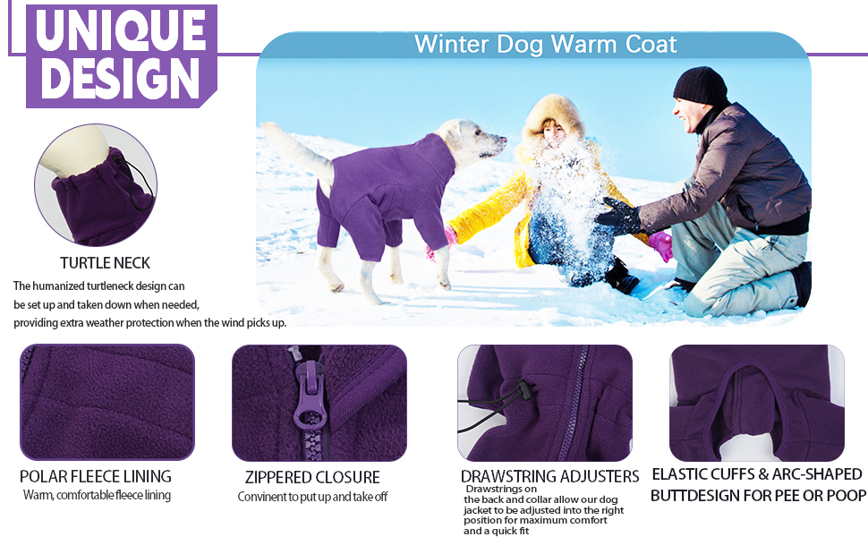 Зимовий теплий пуловер для собак, флісова куртка для маленьких, середніх та великих собак, вітронепроникний одяг для домашніх тварин з блискавкою, одяг для чихуахуа (XXS-3XL) 3XL фіолетовий