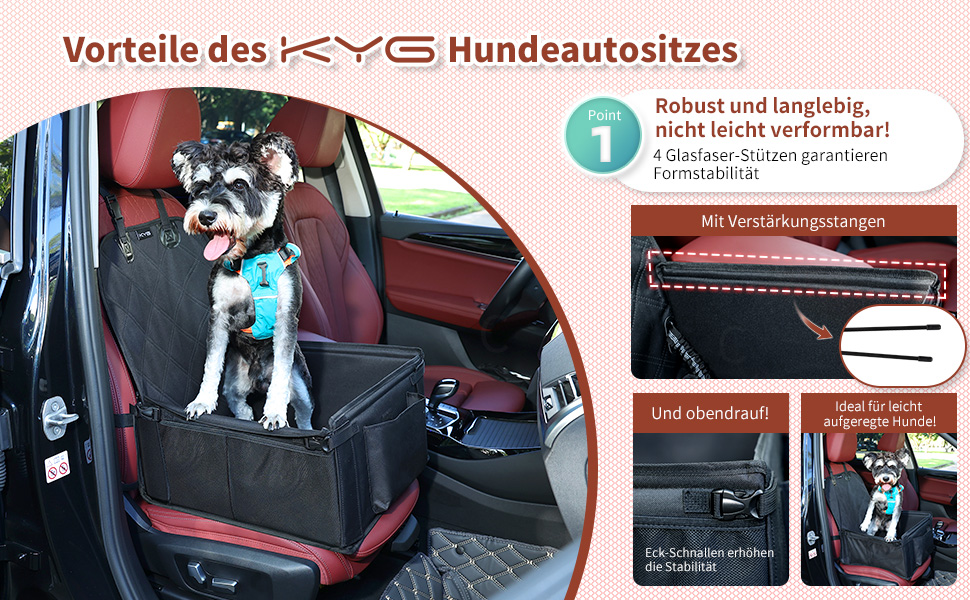 Автокрісло для собак KYG - Стабільне, водонепроникне, неслизьке та стійке до подряпин - для собак малого та середнього розміру - на переднє та заднє сидіння (Чорний) 6696