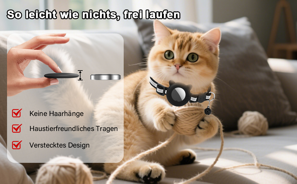 Робофан SmartTag ошийник для кота з GPS трекером, відбиваючий, сумісний з Apple Find My (тільки iOS), чорний