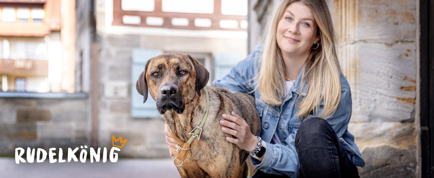 Нашийник для собак Rudelkönig Emma - Елегантний нашийник-стоп для собак з шкіри та нейлону, діаметр 12 мм, для великих собак, колір хакі
