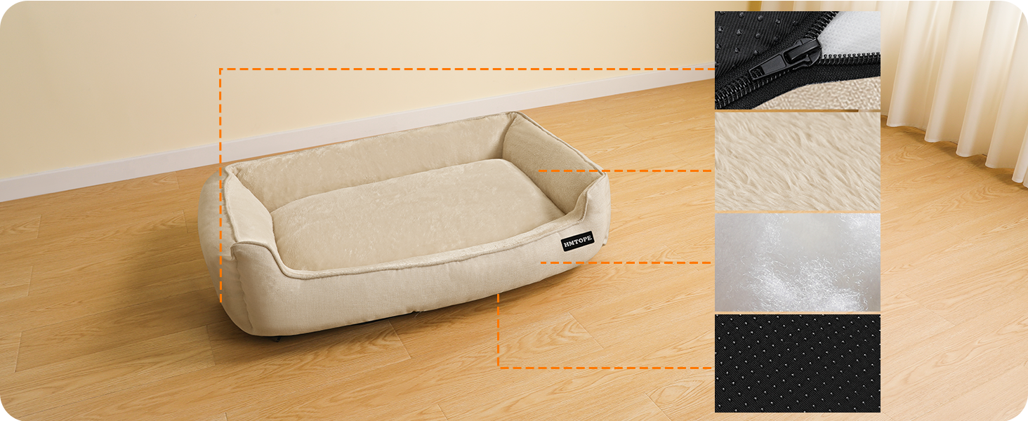 Ліжко для собак, м'яке, знімний чохол, бежеве, 90 x 75 x 25 см