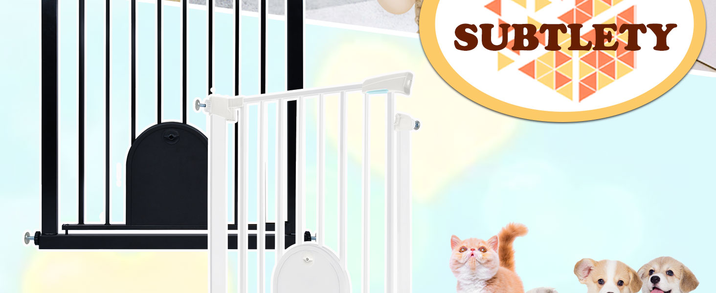 Захист для воріт SUBTLETY з дверцями для котів, автоматичне закриття, захист для сходів, захист для собак та дітей без свердління, розширюваний, чорний (75-85 см)