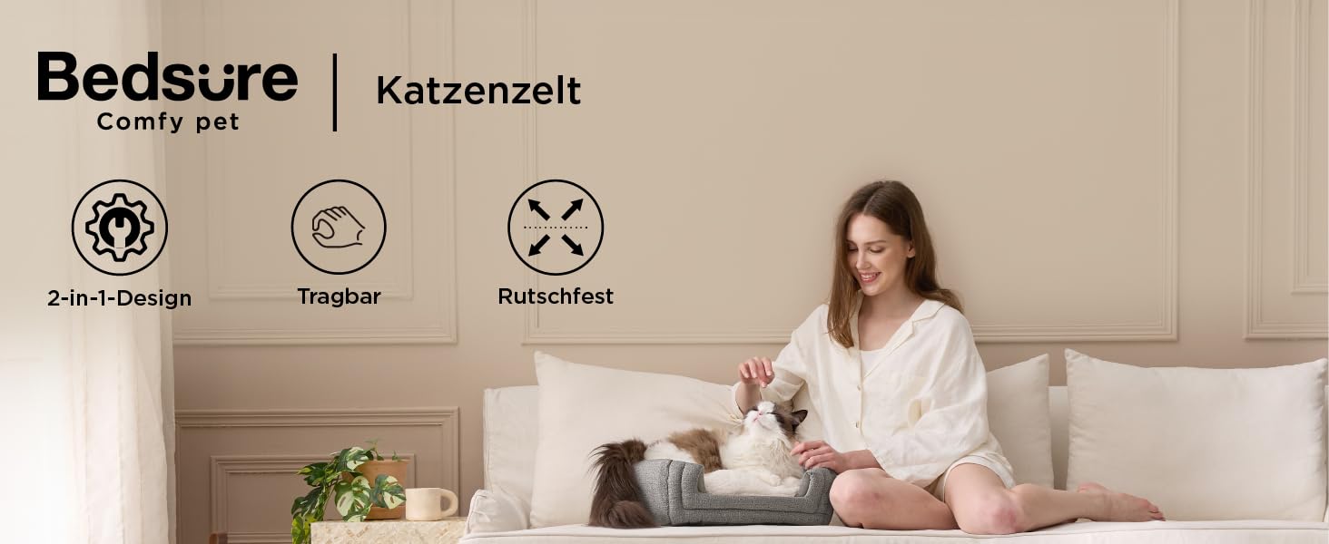 Кішка ліжко BEDSURE велике, 40x40x40 см, кішка печера, знімний плед Sherpa, іграшка, миється, темно-сірий