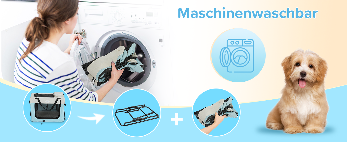 Транспортна переноска для собак та котів XL, 81x58x58 см, складана, з мисками, блакитна