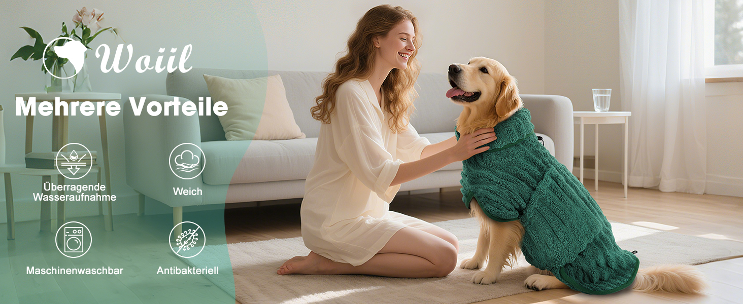 Рушник для собак з мікрофібри, швидковисихаючий, з клямкою та регульованою гумкою, придатний для прання в машині, для великих, середніх та маленьких собак (XXL, зелений)