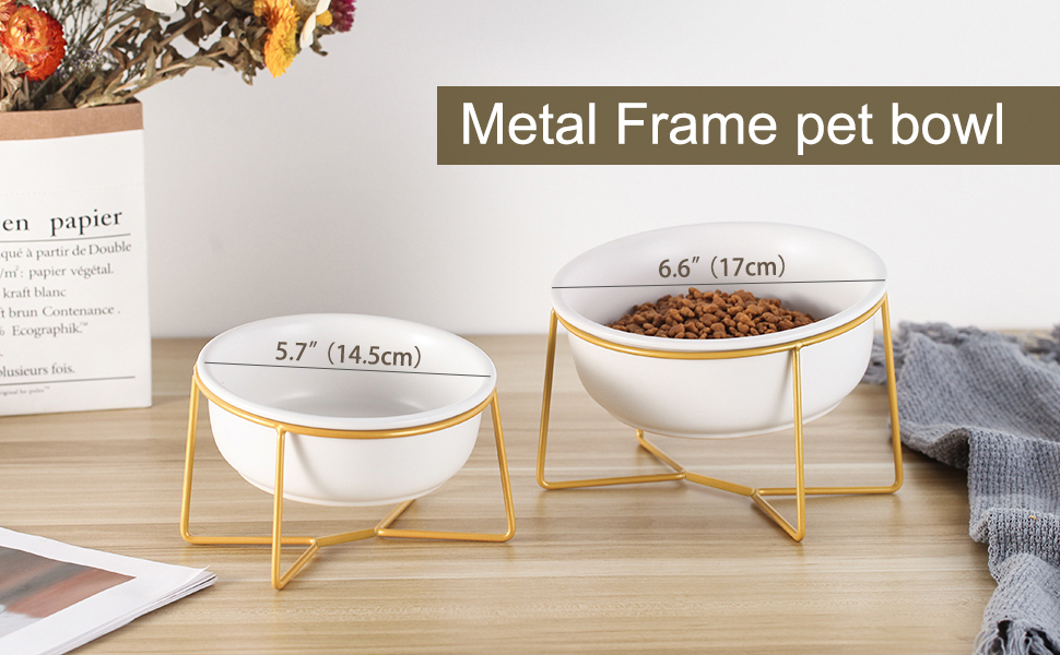 Підвищений набір мисок для собак та котів з підставкою - 2 шт. по 480 мл, кераміка, білий