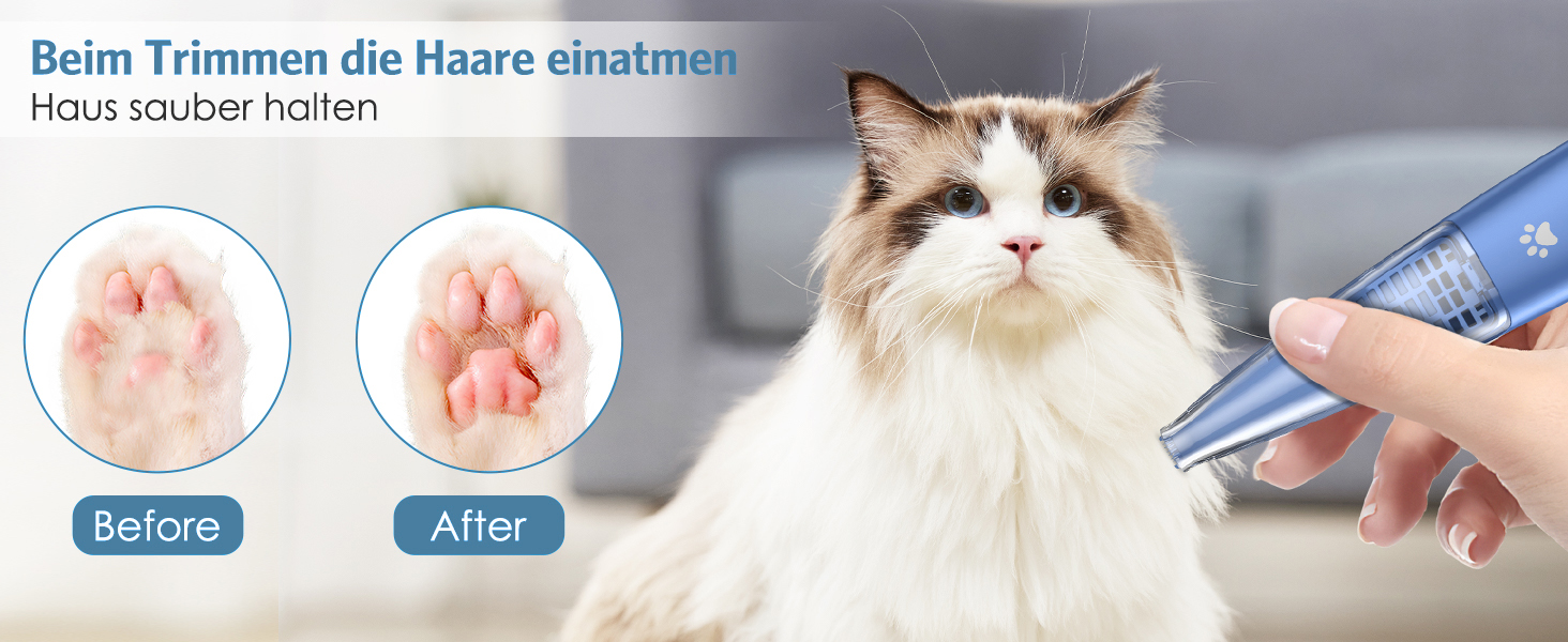 Триммер для собак та котів Ankilo 2-в-1 з функцією пилососа, 6000 об/хв, USB, для догляду за лапами та очима