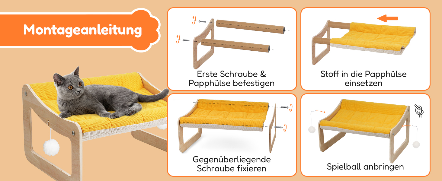 BSWAY Підвищене ліжко-софа для котів з дерева, сонячно-жовтий колір, 53x40 см, стильний котячий стільчик з знімним чохлом для матраца, до 15 кг