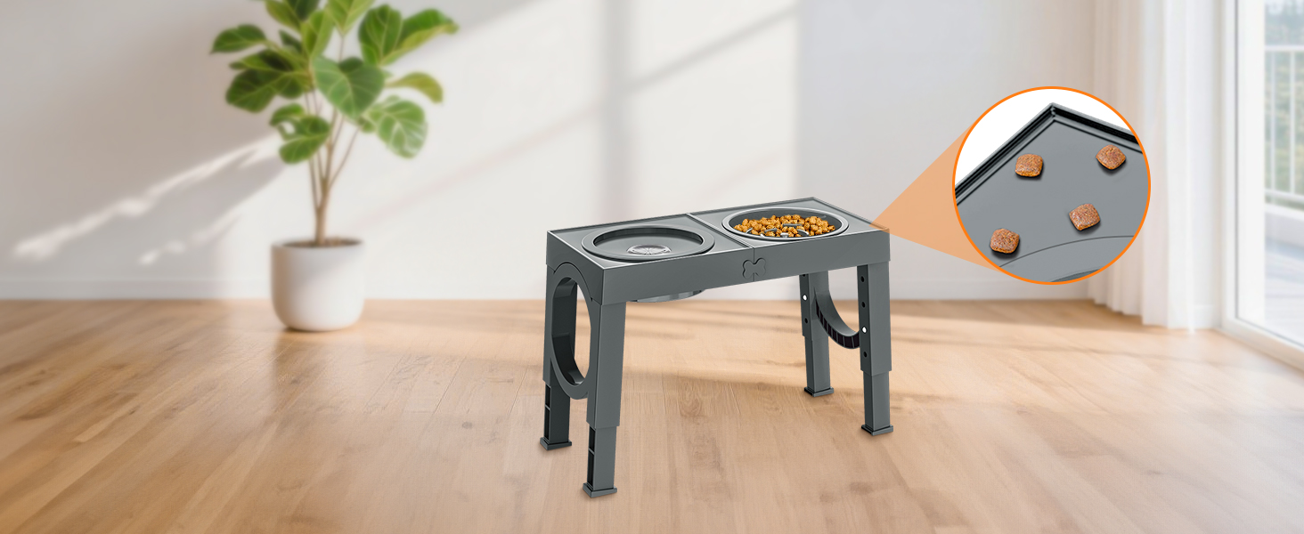 Набір мисок для собак X-BEN 3-в-1: миска для води з захистом від пролиття 1.4L, миска від захлипування 1L, годівниця з 5 рівнями регулювання висоти, для середніх та великих собак, антиковзаюча, сіра