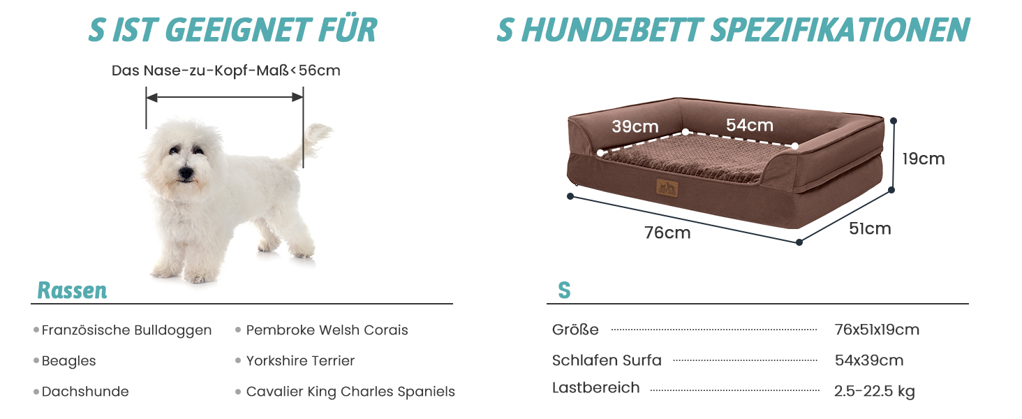 Ортопедичне ліжко для собак маленьких порід, водонепроникне диван-ліжко з бортиками, з підтримуючою піною, знімний та пральний чохол, водонепроникне дно, антиковзаюче (M 91*69*19 см, Колір: Коричневий)