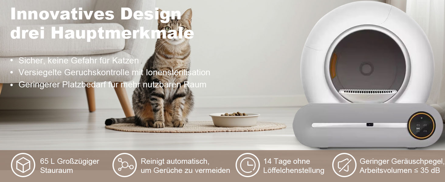 Автоматичний туалет для котів Katzenklo з самоочищенням, 65л, XXL, без запаху, з керуванням через додаток, для 2+ котів