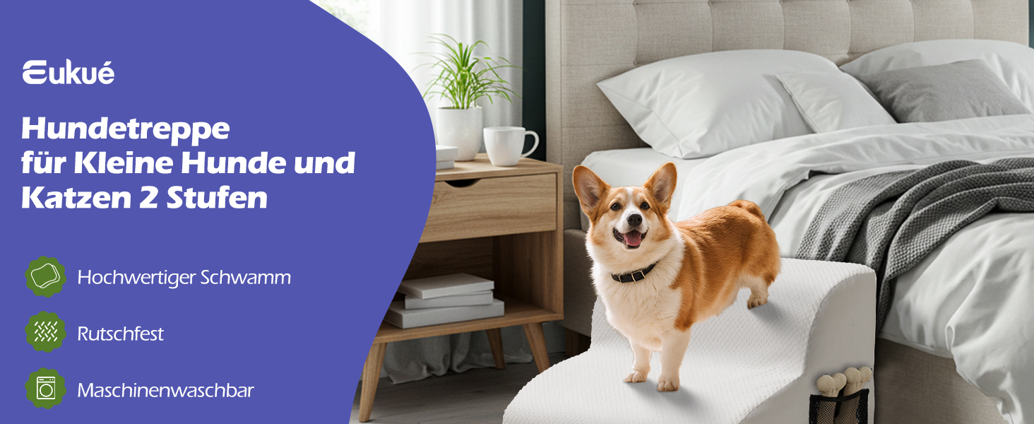 Сходинка для собак Eukue з 5 ступенів, складана, для маленьких та великих собак, з антиковзким покриттям, для ліжка, дивану (біла)