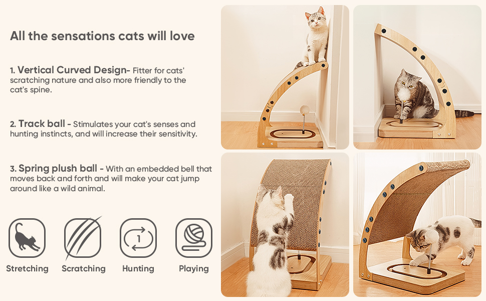 Преміум кігтеточка для котів з міцним матовим каркасом та іграшкою-обертом, вертикальна кігтеточка для дому, знімний картон для котів