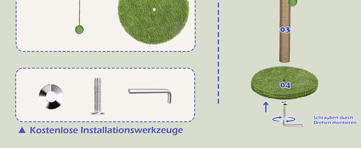Котячий будиночок з дряпальною колоною Eukue, 80 см, білий/зелений, з платформою, мотузкою та стійкою основою