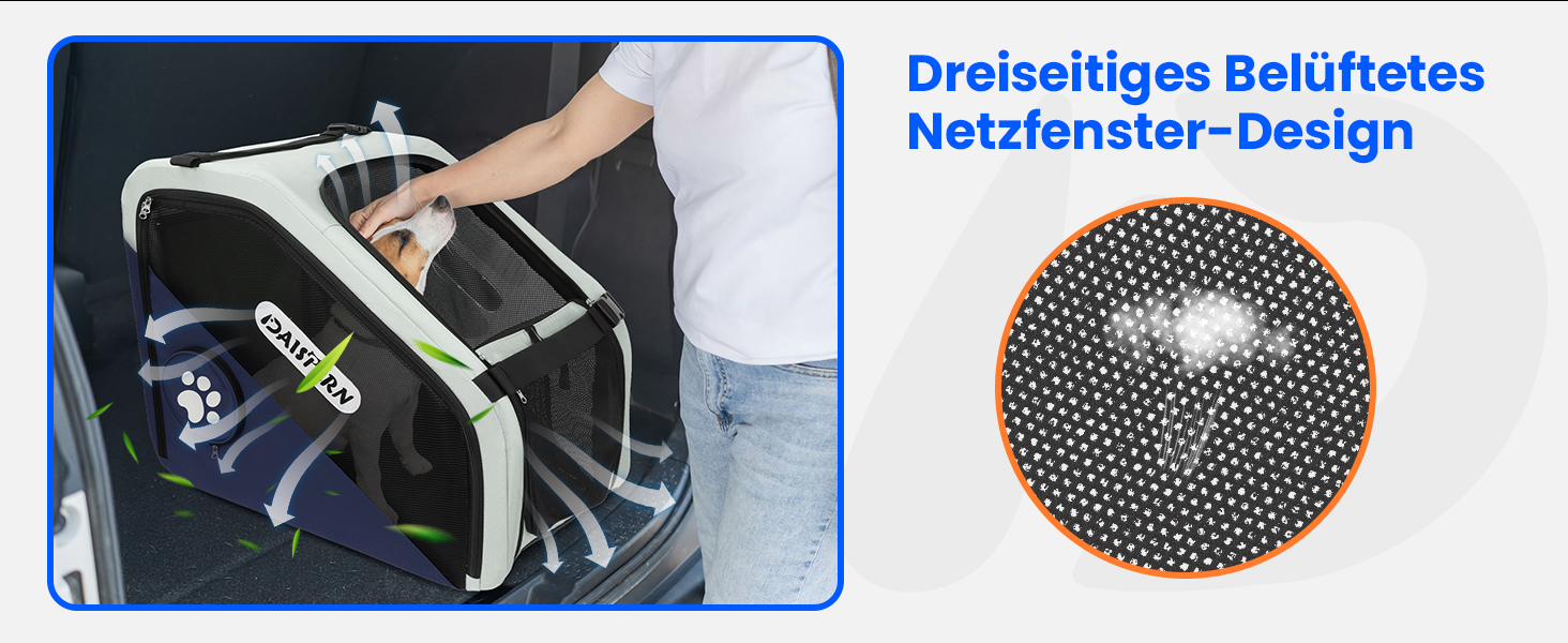 Складана переноска для собак у машину та в подорожі, портативна сумка-переноска для маленьких та середніх собак, швидке складання за 1 хвилину, міцна металева рама, дихаючі сітчасті вікна та зручний доступ (Блакитна)