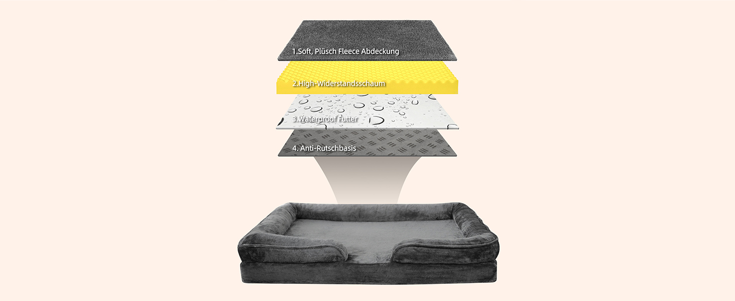 Ортопедичне ліжко для собак – миється, знімний фланелевий чохол, водонепроникний наповнювач, антиковзаюче дно, 71*58*17 см, темно-сірий