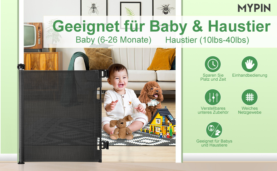 Захист для дверей MYPIN - висувна сітка, 0-140 см. Захист для собак, дітей. Чорний колір.