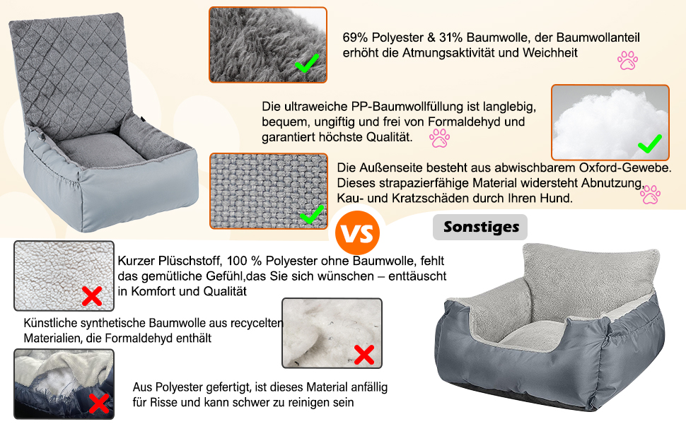 Автокрісло для собак SIVEIS – м'яке ліжко з кишенькою, для собак малого та середнього розміру, з ременем безпеки (02-Сіро-блакитний)
