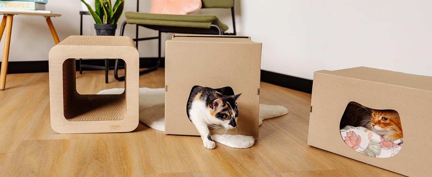 Кігтеточка для котів з картону | Міцна, велика, 2в1 з будиночком | 37 x 30 x 30 см