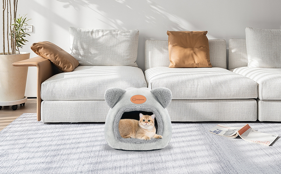 Кігтеточка-будиночок для котів, м'яке ліжко-хатинка, тепле затишне місце для сну, сірий колір