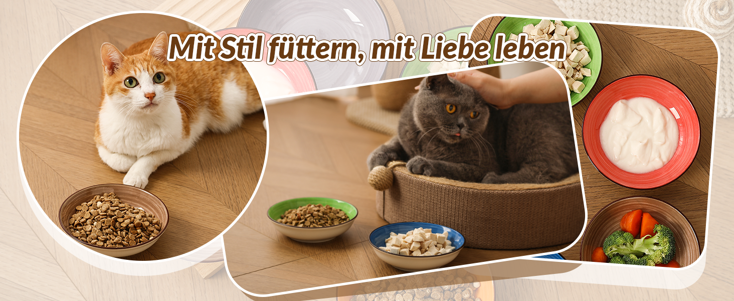 Набір мисок для котів з кераміки - 6 шт. Яскраві миски для котів з візерунком - миски для корму котів, 250 мл, колір 1