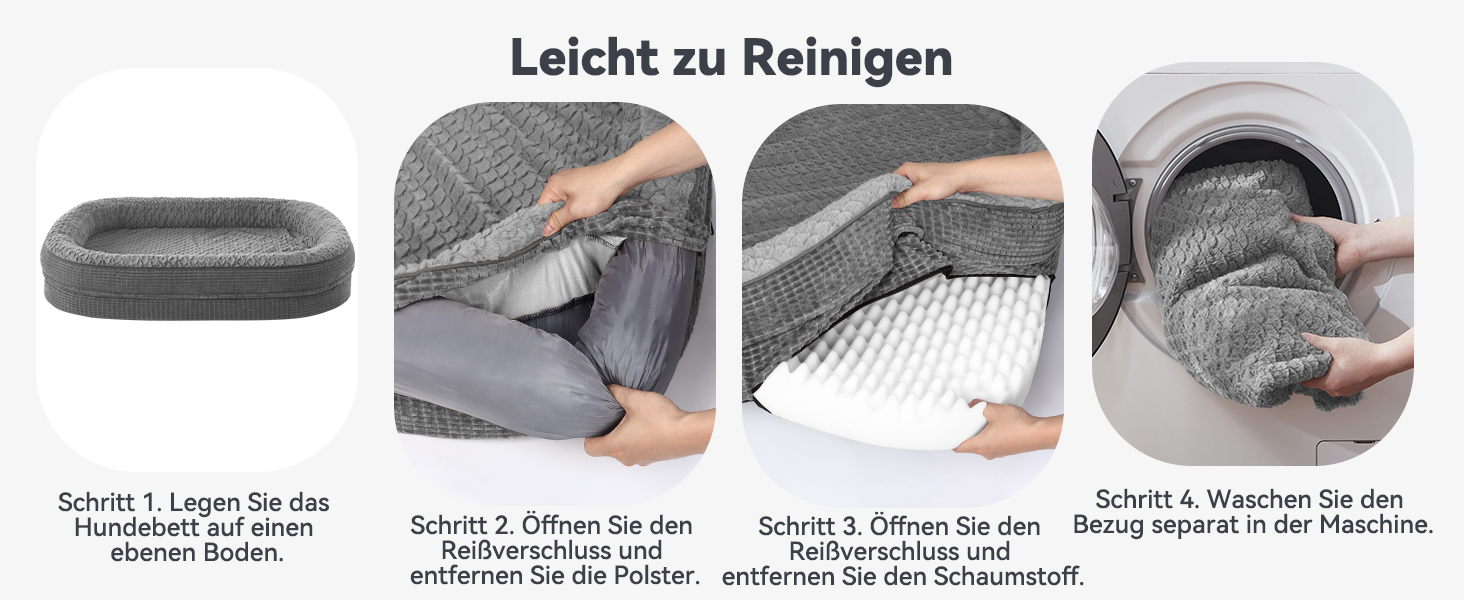 Ортопедичне ліжко для собак великих та середніх порід, XL, з м'якою подушкою для шиї, Memory Foam, вологостійке, неслизьке, знімний кошик, сірий, 107 x 81 x 19 см