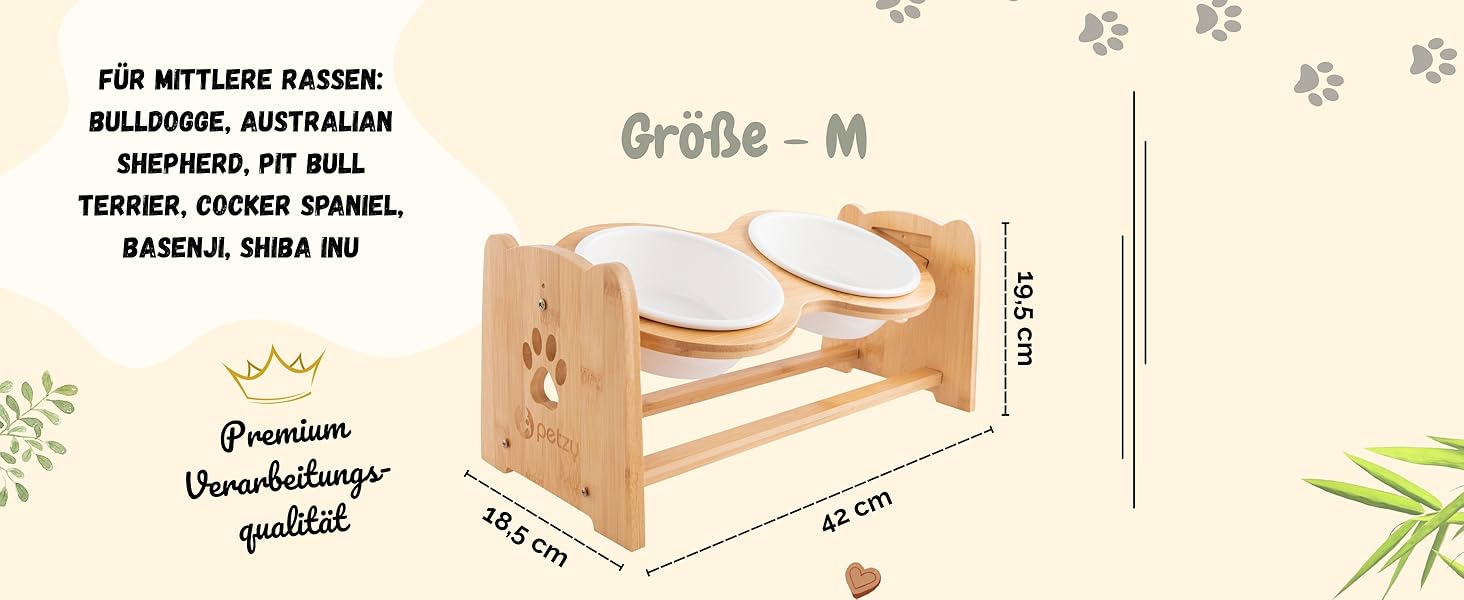 Преміум годівниця для собак та котів Petzy Ceramic, 350 мл | Регульована висота, антиковзаюча підставка, ідеальна для маленьких тварин