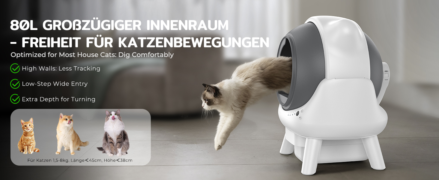 Автоматичний лоток для котів Cura X1 Katzenklo: самоочищення, 80+8 л, датчики безпеки, контроль через додаток, для кількох котів