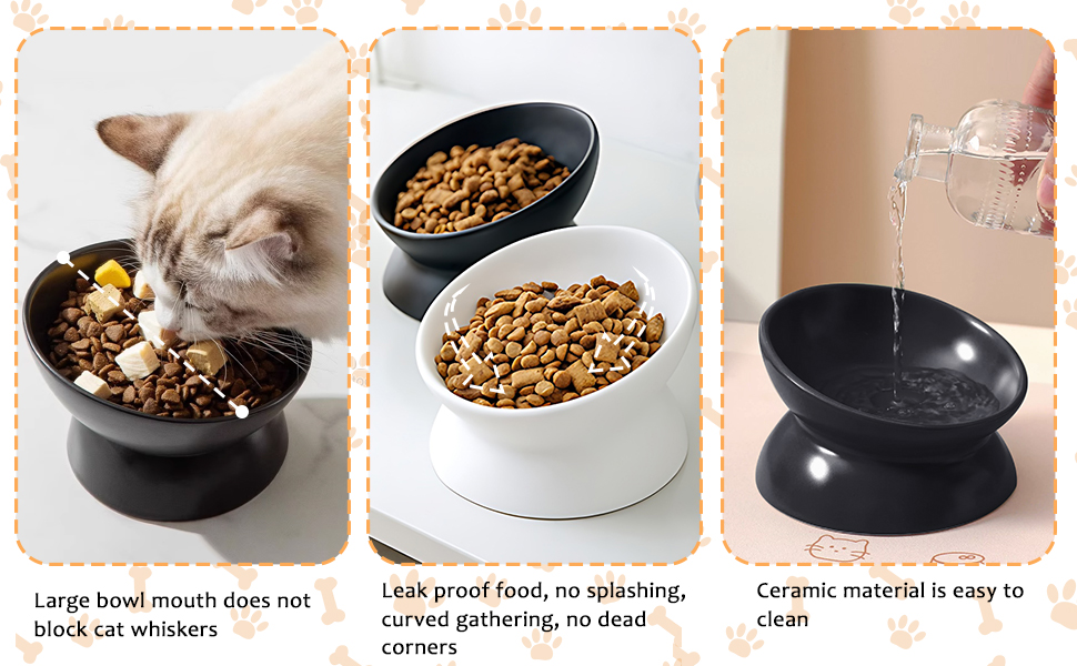 Підвищений годівниця для котів, кераміка, піднятий та нахилений годівниця, проти блювоти, без стресу, для котів та маленьких собак, 150 мл, чорний, 1 шт.