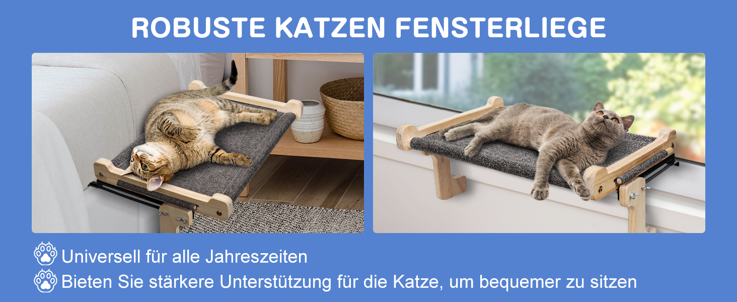 Котів гамак для вікна, лежанка для котів, міцна велика гамак для котів, дерев'яне ліжко для котів на вікно зі знімним товстим чохлом, зручне ліжко для котів на підвіконня, економне місце до 30 кг, чорний