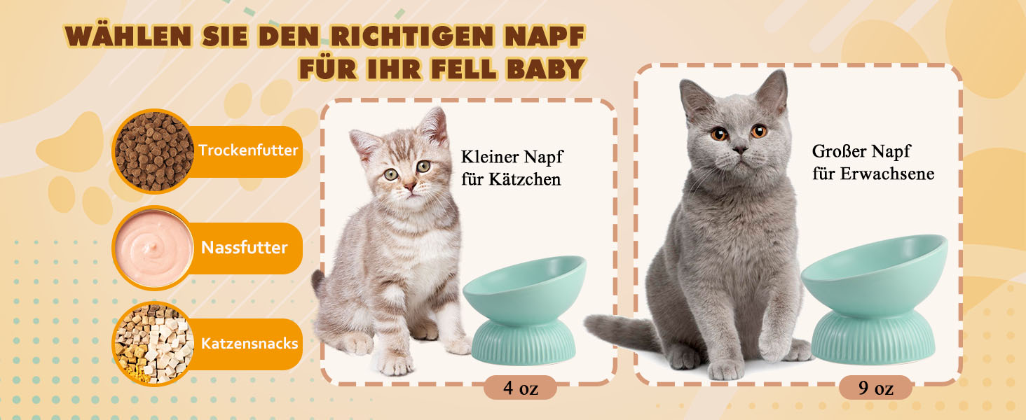 Підвищена годівниця для котів з кераміки - нахилена миска проти блювоти для котів - 280 мл - діаметр 15,5 см біла велика (зелена, маленька)