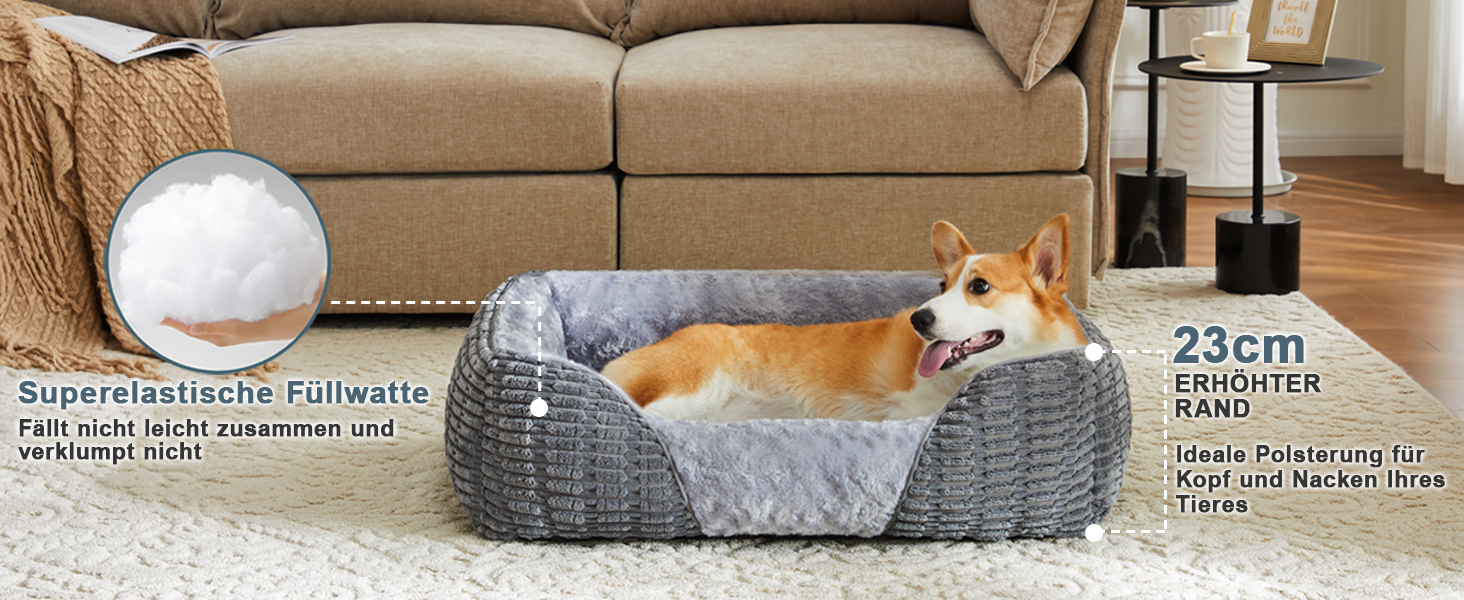 Велике собаче ліжко з неслизьким дном, кошик для собак/диван для домашніх тварин з тканини корд, піднятий борт, для лабрадора, німецької вівчарки, 89x64x23 см, сірий колір