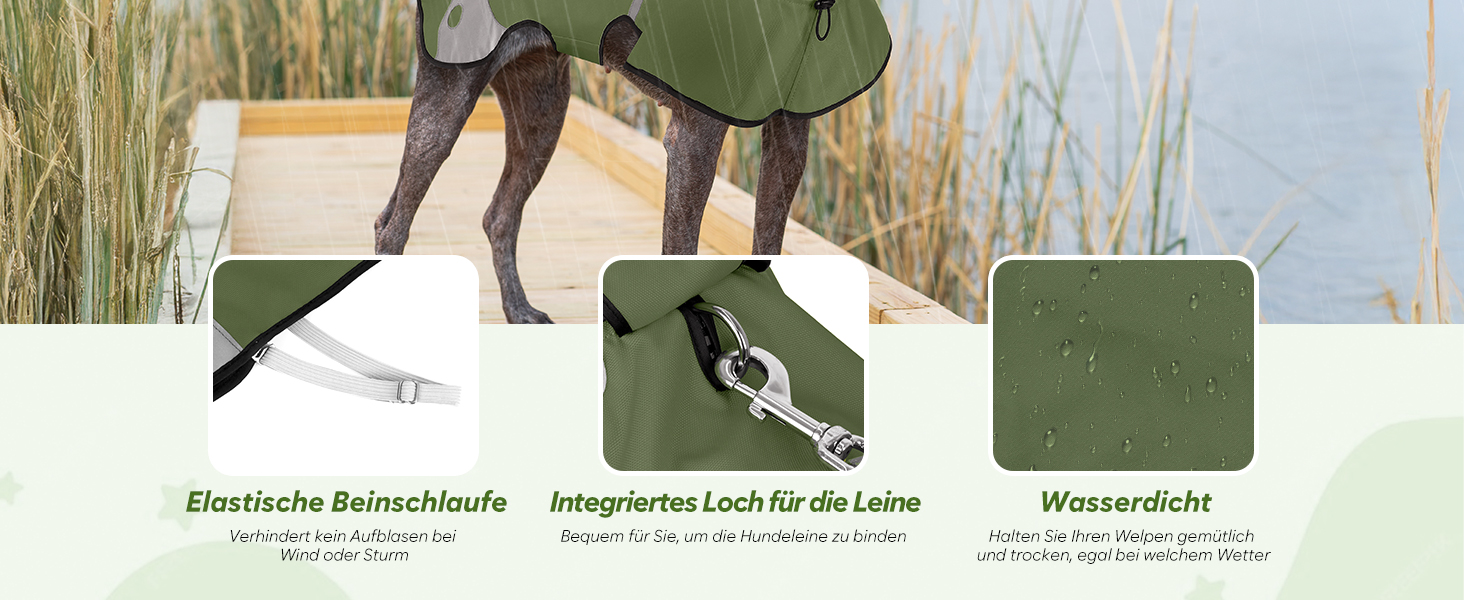 Водонепроникний дощовик для собак, дощова куртка з відбивачем, XL, армійсько-зелений