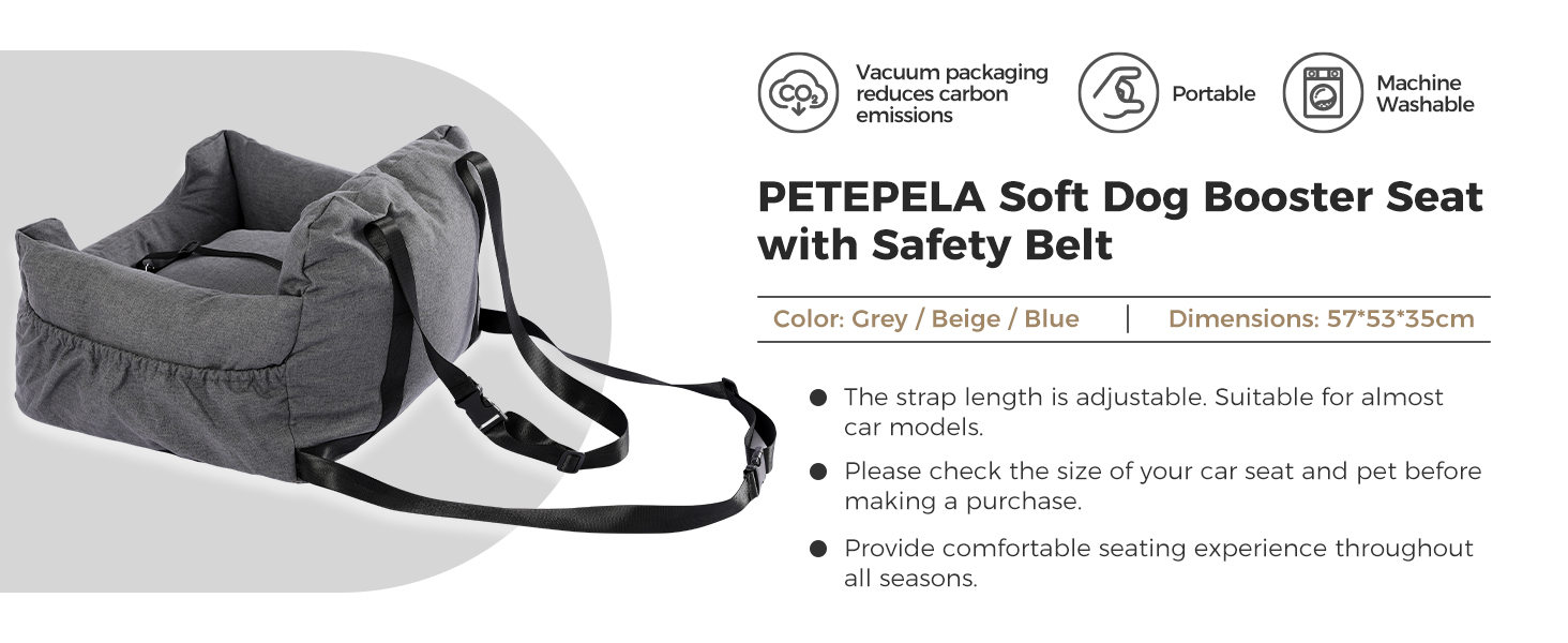 Автокрісло для собак Petpela з безпечним ременем, м'яке, водонепроникне, антиковзаюче - для малих та середніх собак (сірий)