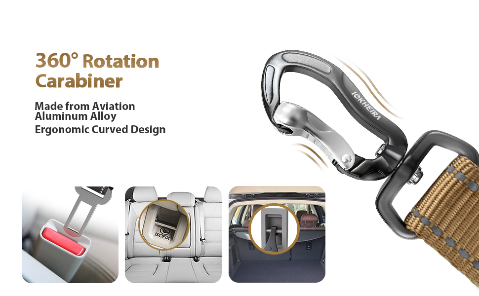 Автомобільний поводок для собак IOKHEIRA, регульований, з універсальним з'єднувачем та фіксатором (оливковий)