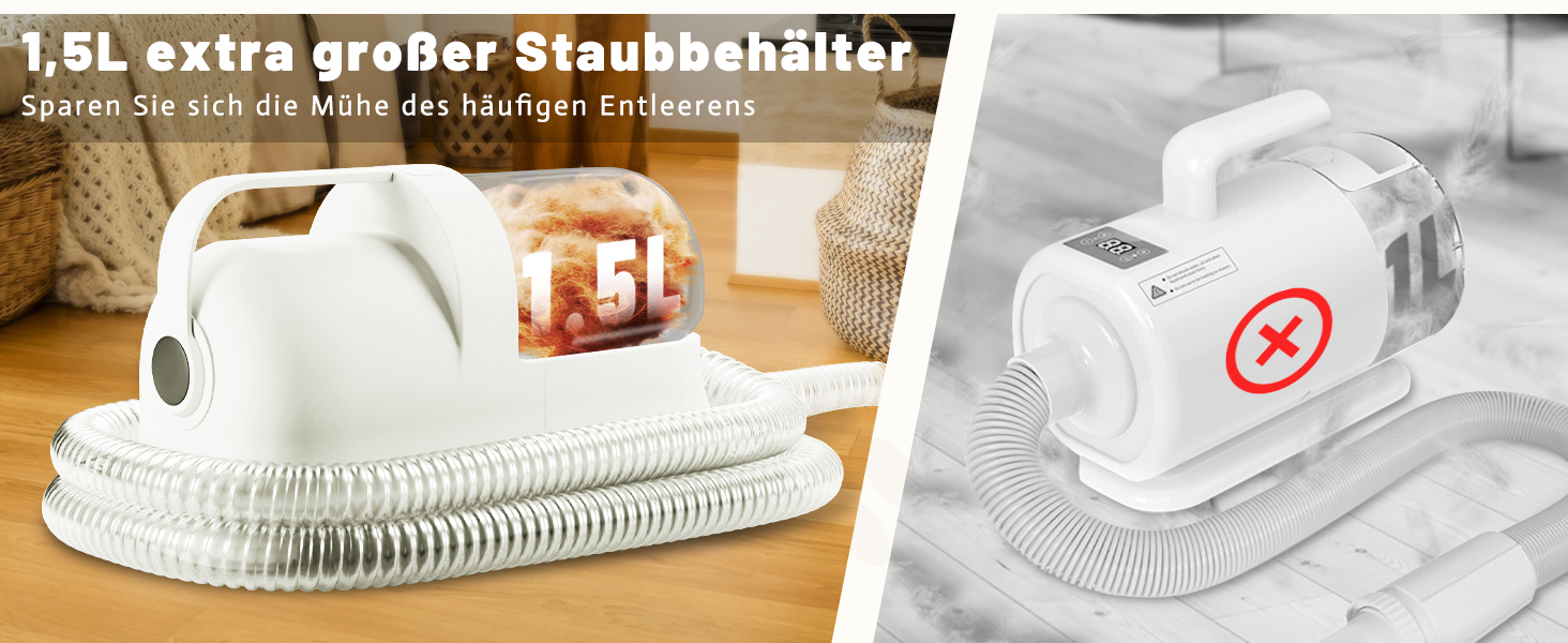 Пылесос для собак и кошек с щеткой, 16000 Па, тихий, удаляет 99.99% шерсти, набор из 6 инструментов для ухода, контейнер 1.5л