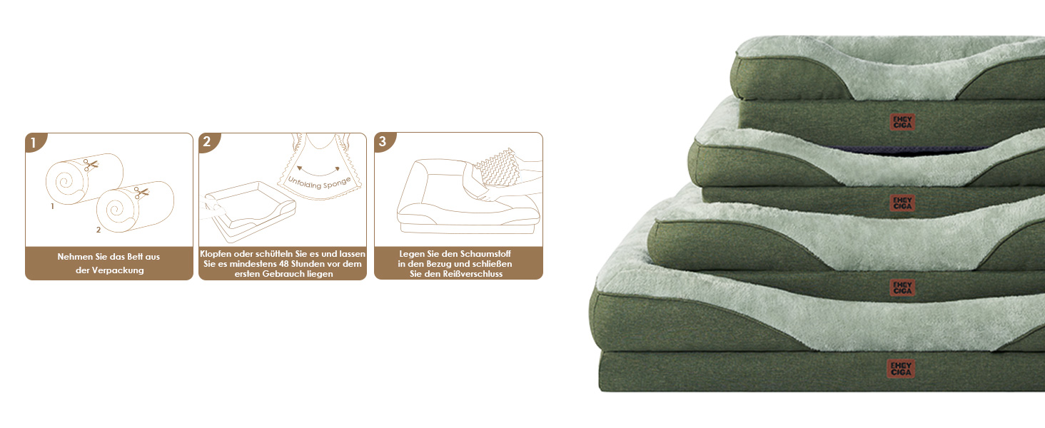 Ортопедичне ліжко для собак середніх порід, 91x68x17.5 см, Memory Foam, водонепроникне, з 4 бортиками, антиковзаюче, зелене