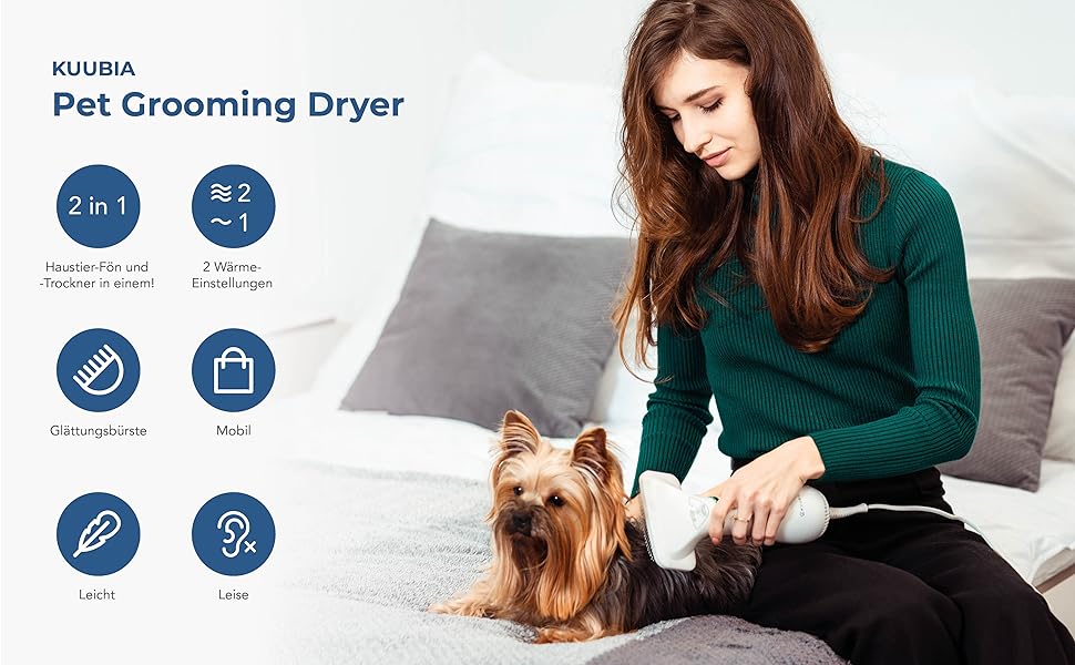 Фен для собак та котів 2-в-1 з щіткою | 300W, регулювання температури, нержавіюча сталь