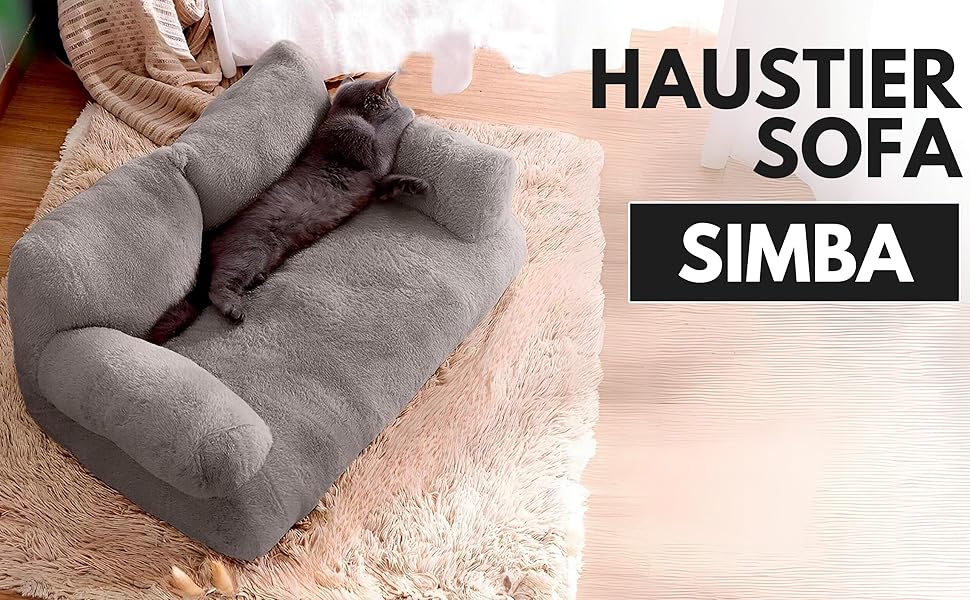 Кішка Софа Simba для котів та собак сірого кольору | З міні-подушкою | 70x48 см | Ліжко для котів та маленьких собак | М'яке, з достатньою підкладкою | Знімний чохол