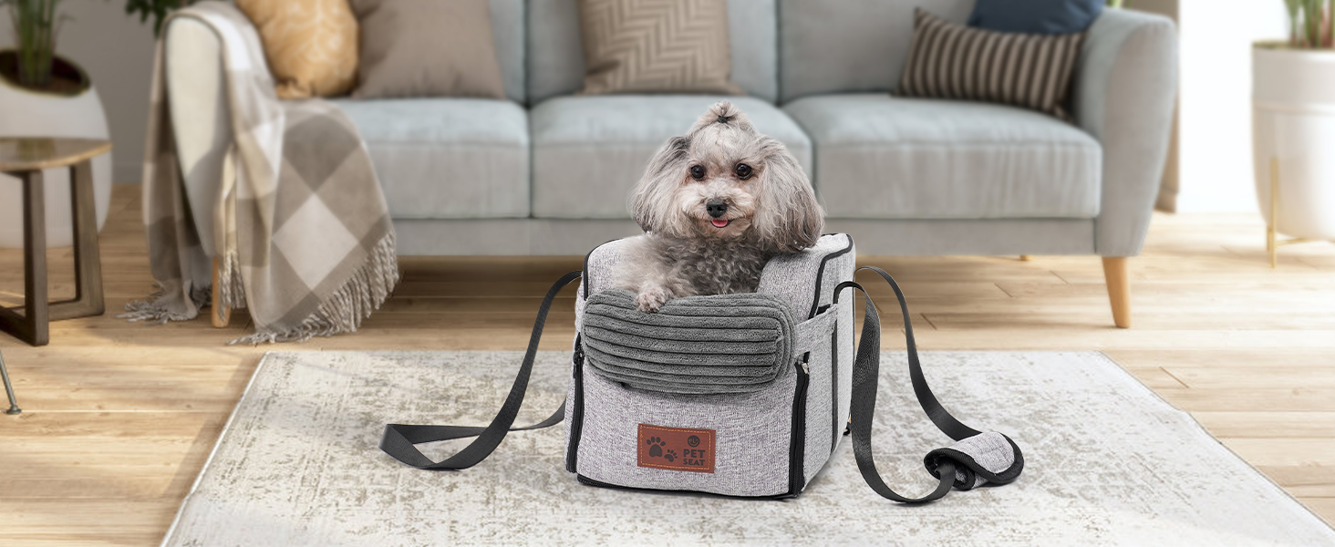 Автокрісло для собак та котів на середню консоль, стабільне, з ременем, знімний, миючий, для собак та котів до 6 кг (замша)