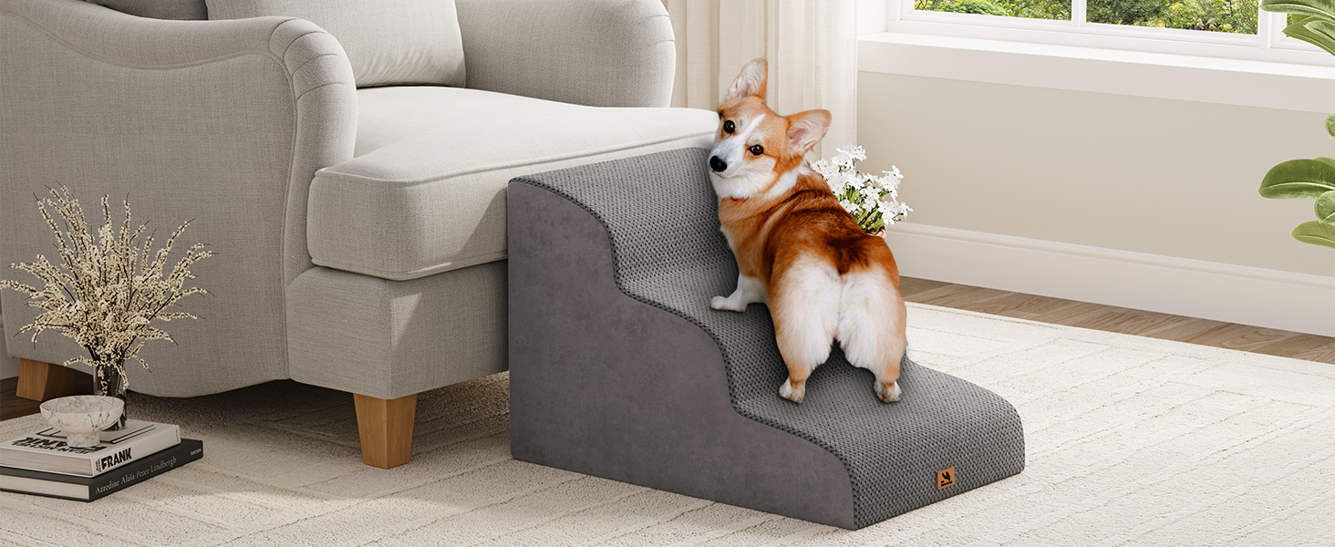 Сходинки для собак та котів, 3 сходинки, 40 см, сірі. Зручні для літніх тварин, миються, не слизькі. Для дому, до ліжка, дивану.