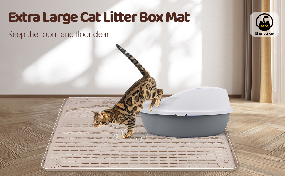 Килимок для котячого туалету Bartuke Katzenklo Matte, великий розмір, 101 x 71 см, силіконовий, контролює розсипання, м'який для лап, легко миється (Хакі)