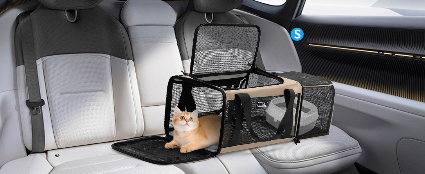 Розширювана переноска для домашніх тварин Wakytu для собак та котів, велика сумка для подорожей з 5 сітчастими вікнами (Коричнева, S)