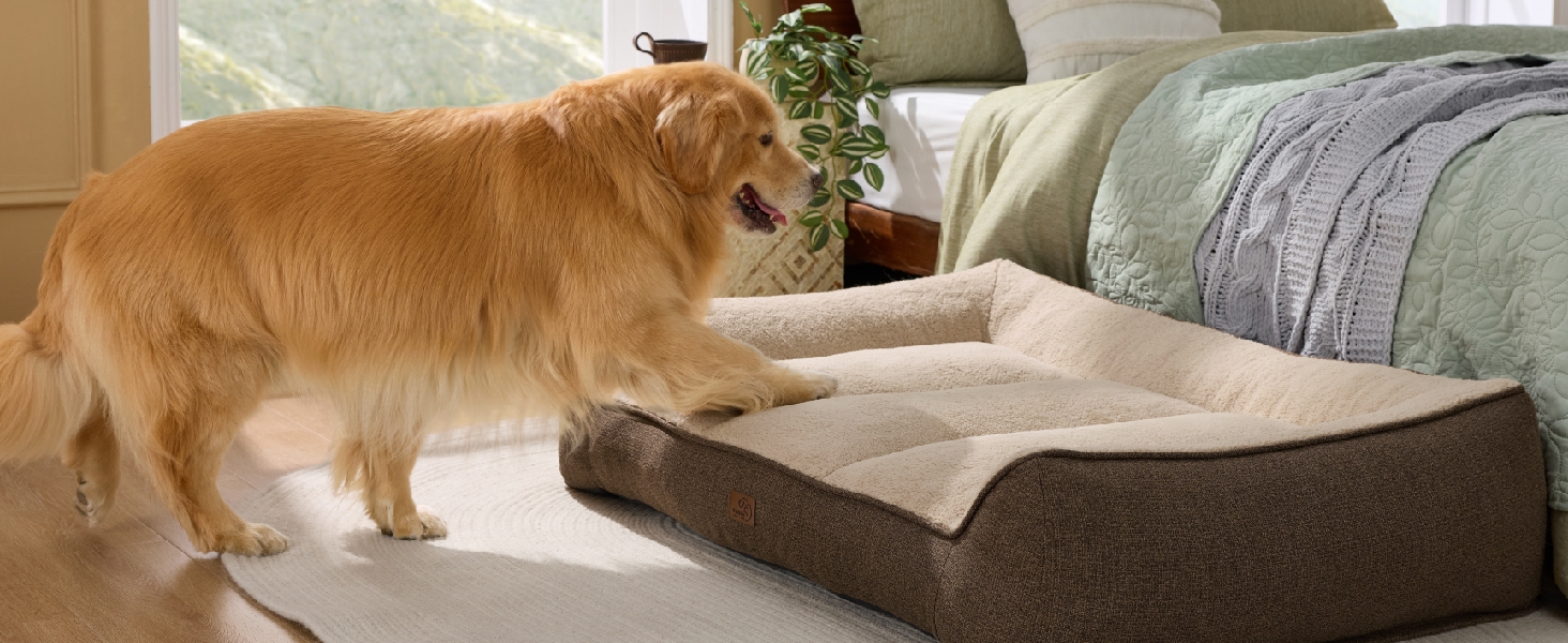 Крісло-лежанка для собак BEDSURE великих порід - 89x63 см, товста підстилка, водонепроникний чохол, антиковзаюча поверхня, м'який плюш Sherpa, темно-сірий колір