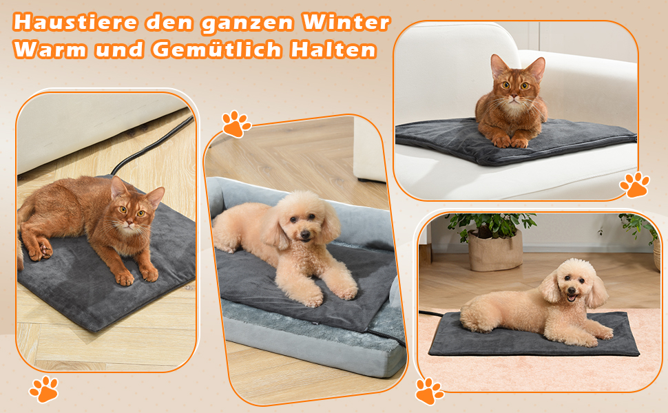 Килимок гріючий для тварин 45x45 см – підігрівальний килимок для собак та котів, 30–60°C, таймер 14 год, захист від перегріву, міцний кабель 1,8 м, 2 знімні чохли, регулювання температури